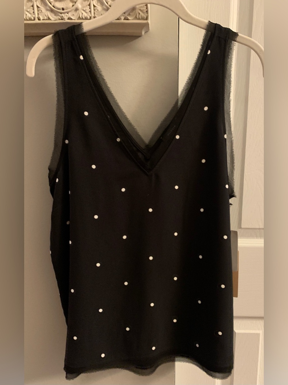 Halogen Black-White Dot Lace-Trim V-Neck Camisole NWT - M